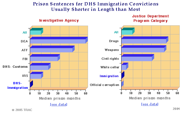 Prison Sentences for DHS-Immigration Convictions Usually Shorter in Length than Most
